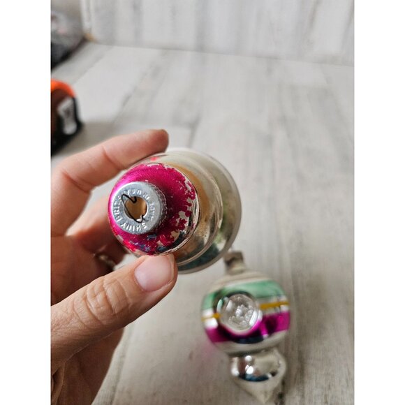 Vintage radko shiny Brite UFO striped red green tree ornament mercury glass refl - Picture 6 of 14